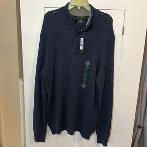 🆕 NEW G H Bass & Co Men's Knit Sweater Blue Size XL Long Sleeve Faux Fur Collar